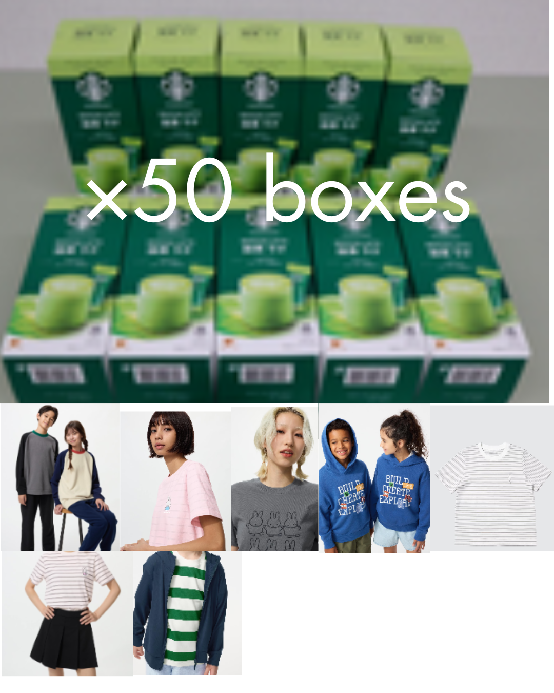 Starbucks Matcha Latte 50 boxes  +  Uniqlo 7 items